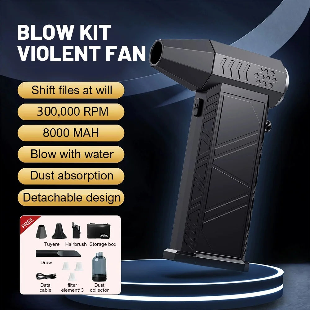 Violent Fan 400000RPM Powerful Air Blower Vacuum Dust Cleaner Type-C Charging Strong Winds 53m/s Brushless Turbo Jet Blower 