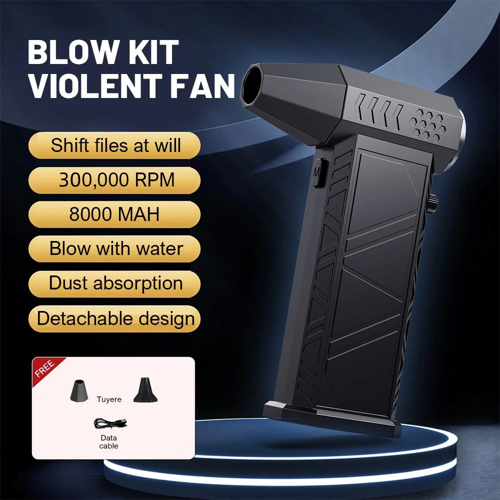Violent Fan 400000RPM Powerful Air Blower Vacuum Dust Cleaner Type-C Charging Strong Winds 53m/s Brushless Turbo Jet Blower 