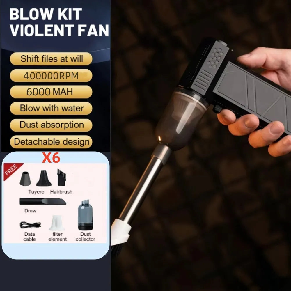Violent Fan 400000RPM Powerful Air Blower Vacuum Dust Cleaner Type-C Charging Strong Winds 53m/s Brushless Turbo Jet Blower 