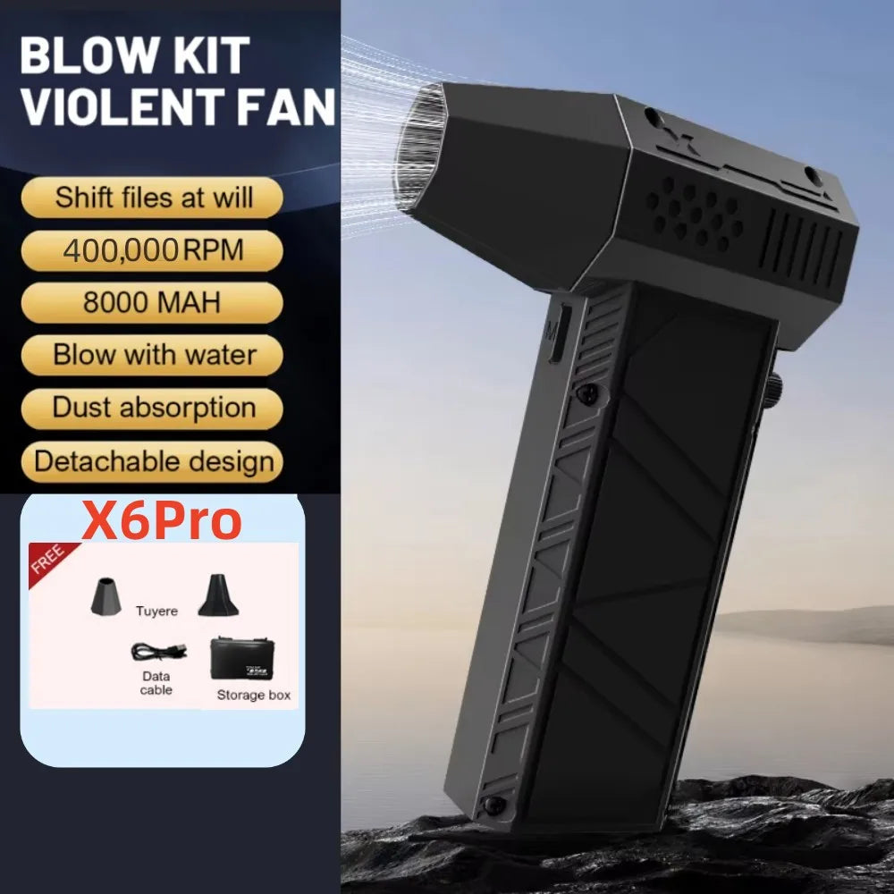 Violent Fan 400000RPM Powerful Air Blower Vacuum Dust Cleaner Type-C Charging Strong Winds 53m/s Brushless Turbo Jet Blower 