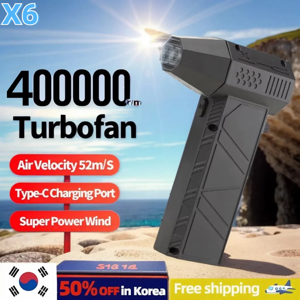 Violent Fan 400000RPM Powerful Air Blower Vacuum Dust Cleaner Type-C Charging Strong Winds 53m/s Brushless Turbo Jet Blower 