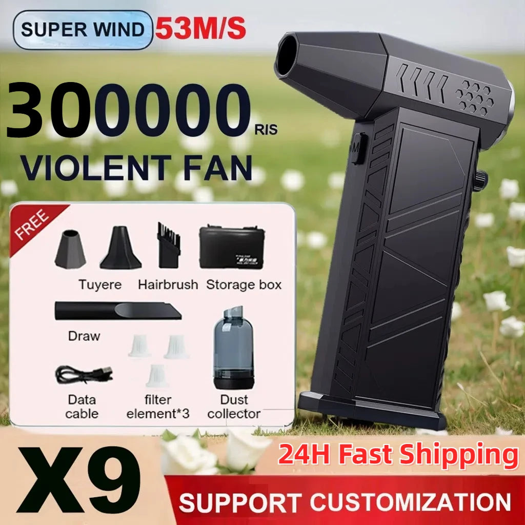 Violent Fan 400000RPM Powerful Air Blower Vacuum Dust Cleaner Type-C Charging Strong Winds 53m/s Brushless Turbo Jet Blower 