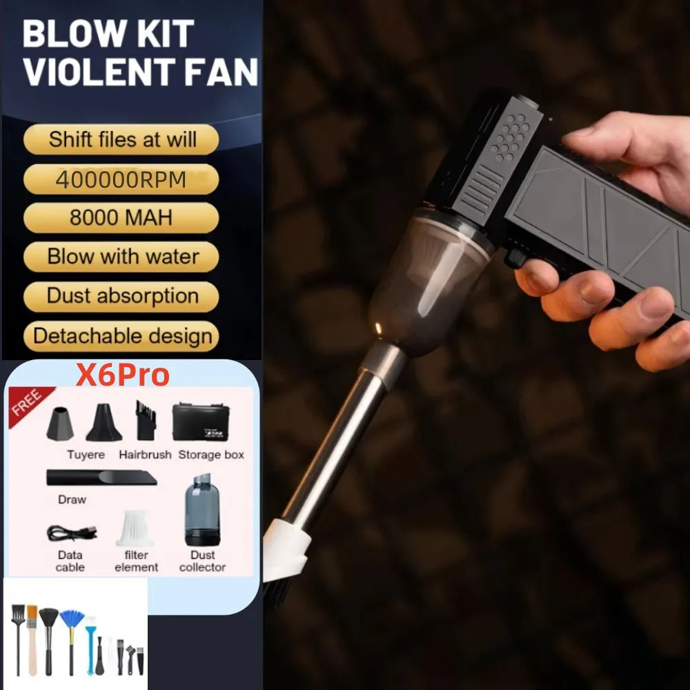 Violent Fan 400000RPM Powerful Air Blower Vacuum Dust Cleaner Type-C Charging Strong Winds 53m/s Brushless Turbo Jet Blower ﻿