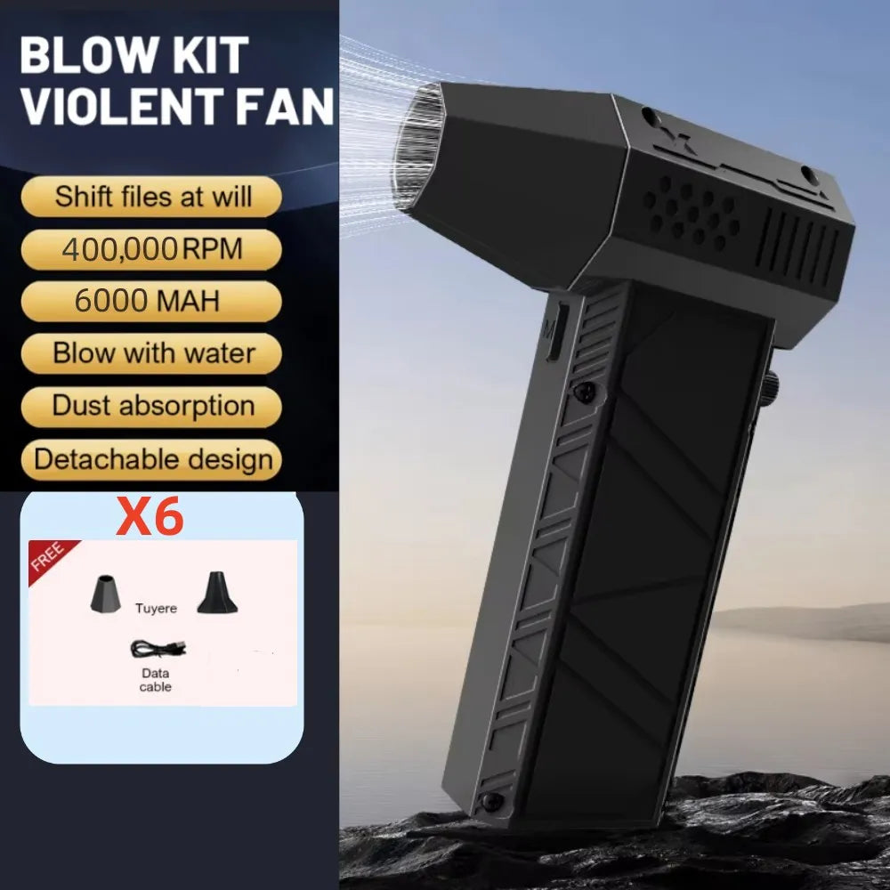 Violent Fan 400000RPM Powerful Air Blower Vacuum Dust Cleaner Type-C Charging Strong Winds 53m/s Brushless Turbo Jet Blower ﻿